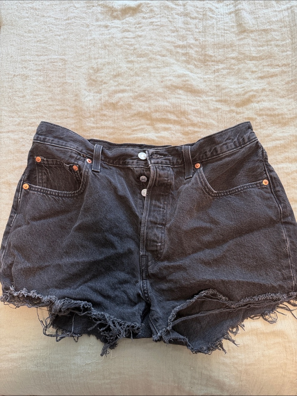 Levi’s High-Waist Black Denim Frayed Hem Women's Shorts